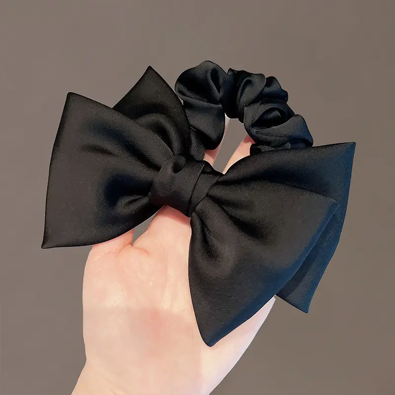 Black Satin Bow Hair Rope for Women