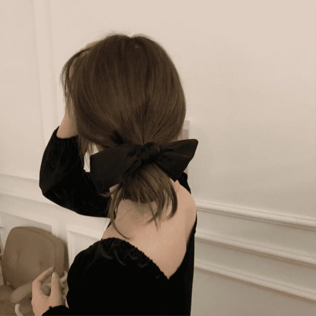 Black Satin Bow Hair Rope for Women — feature 16