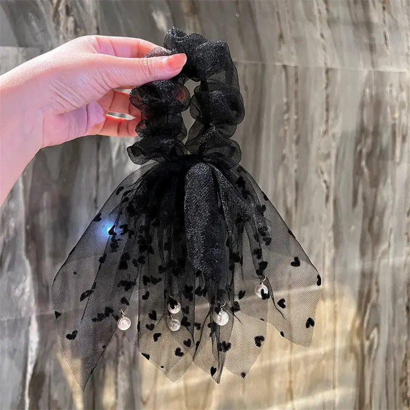 Black Satin Bow Hair Rope for Women