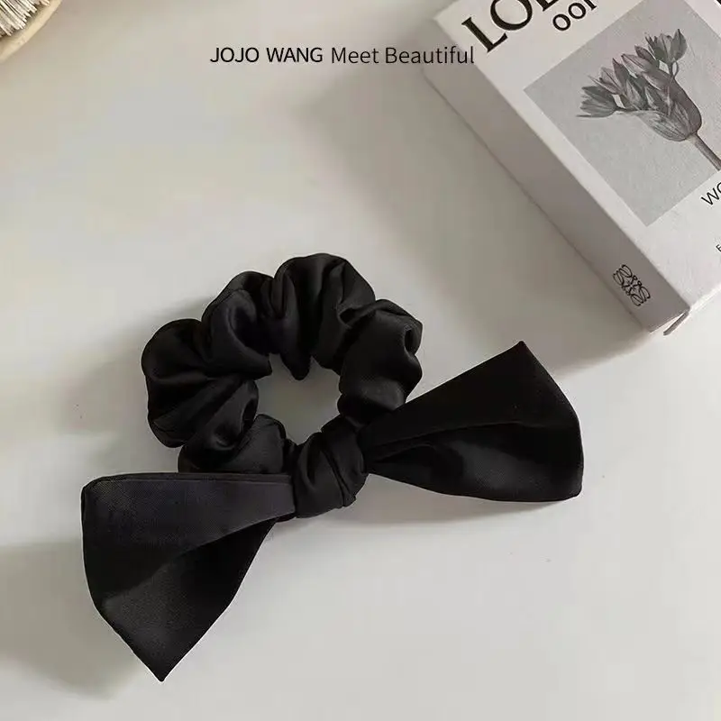 Black Satin Bow Hair Rope for Women