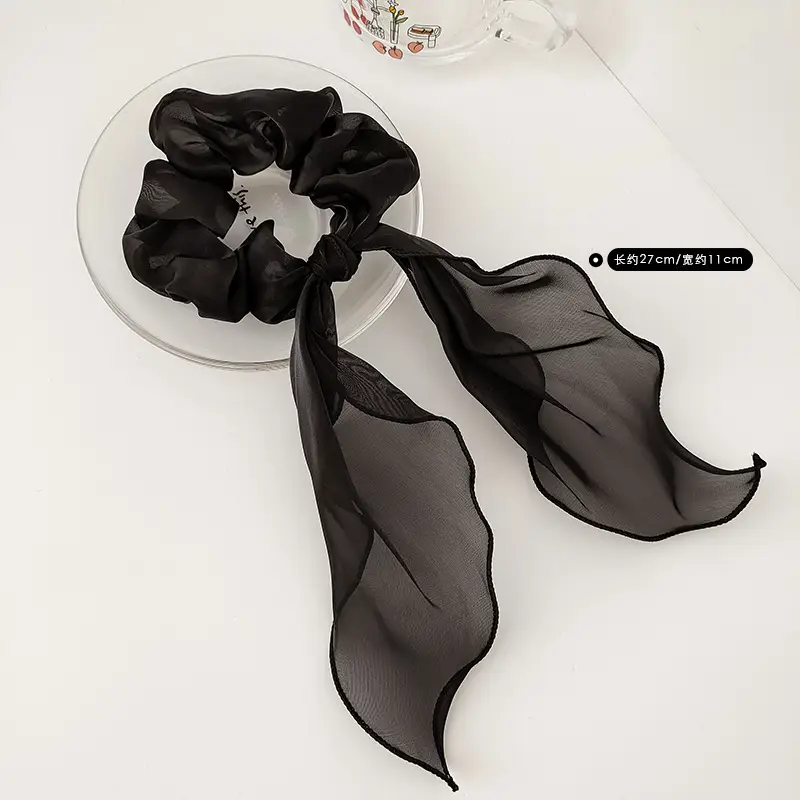 Black Satin Bow Hair Rope for Women