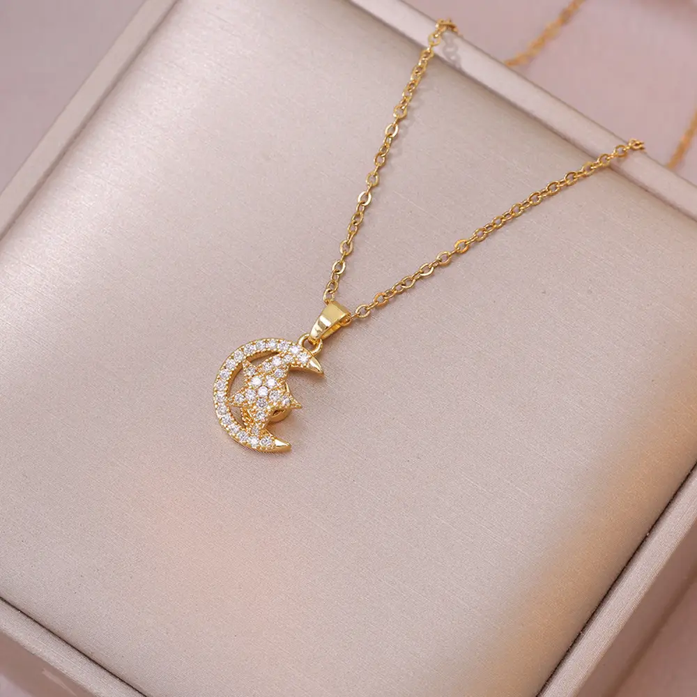Gold Plated 3-Piece Necklace Set with Star Moon Design - Image 7