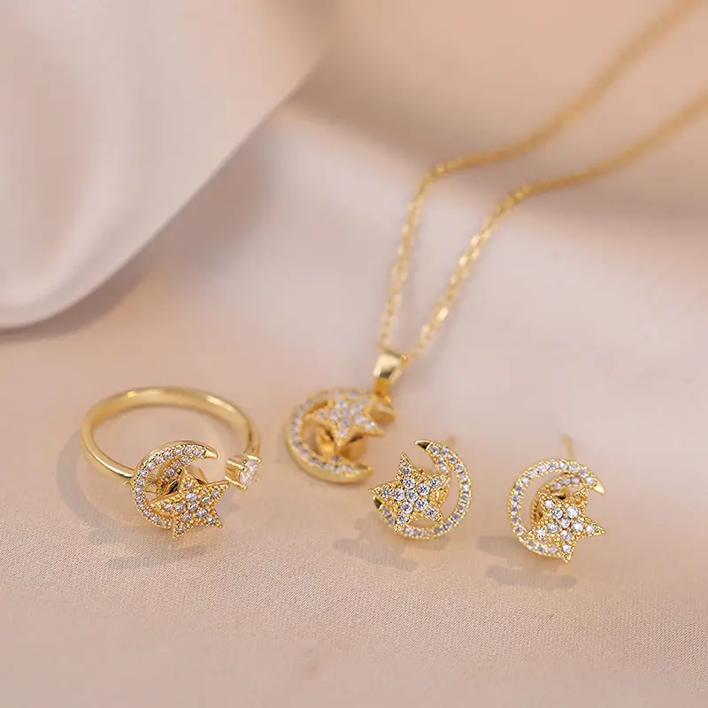Gold Plated 3-Piece Necklace Set with Star Moon Design — feature 2