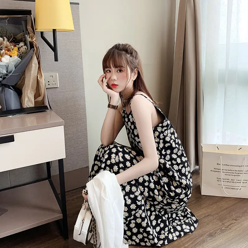 2023 Daisy Floral Chiffon Dress Fairy Slim Dress - Image 2