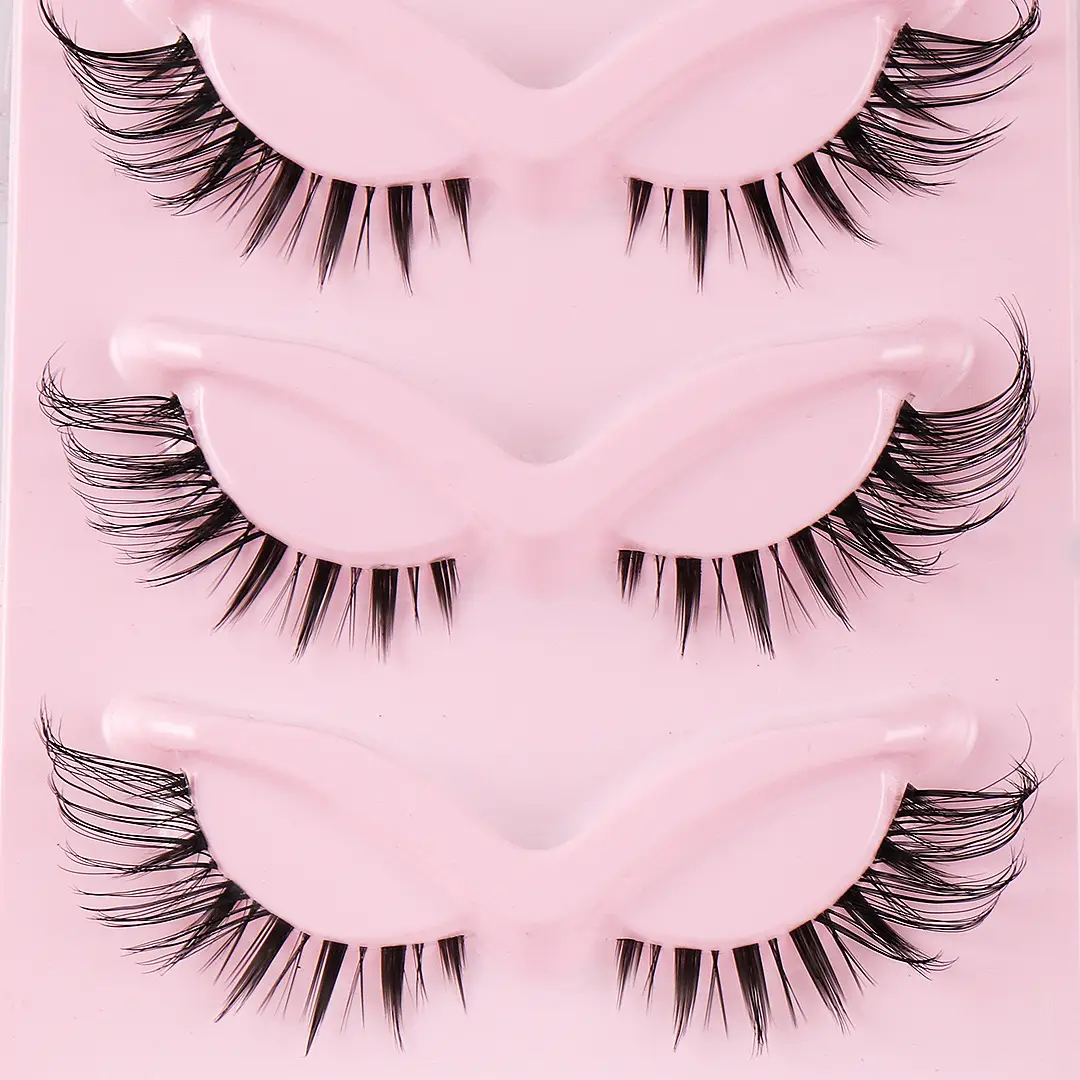 Cat-Eye False Eyelashes 5 Pairs Pink Transparent Stems - Image 12