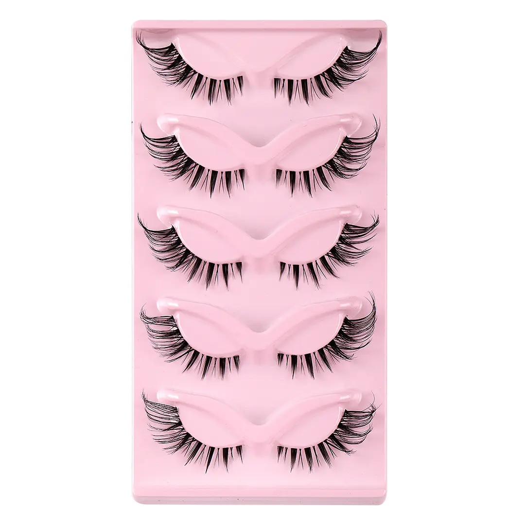 Cat-Eye False Eyelashes 5 Pairs Pink Transparent Stems - Image 15