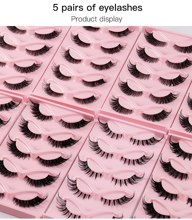 Cat-Eye False Eyelashes 5 Pairs Pink Transparent Stems — feature 10