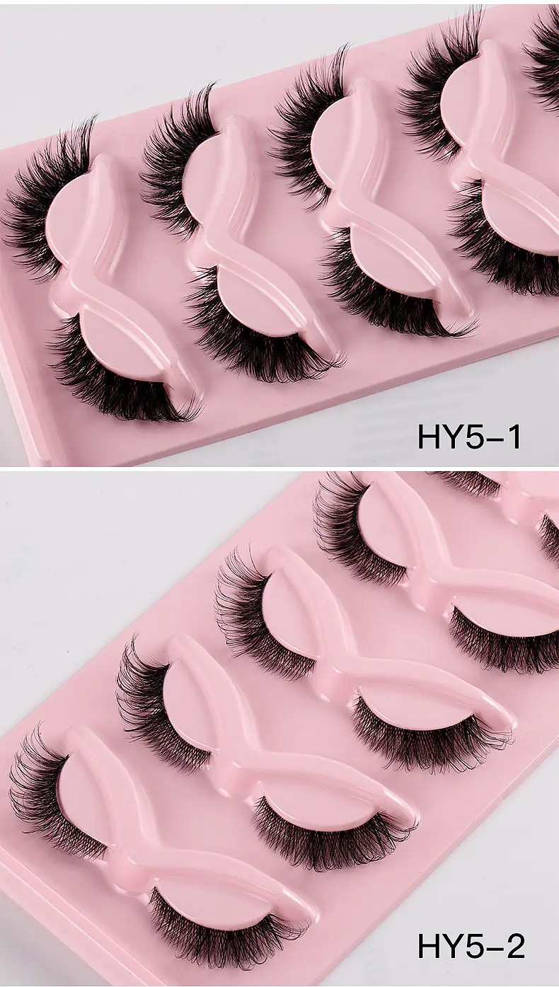 Cat-Eye False Eyelashes 5 Pairs Pink Transparent Stems — feature 11