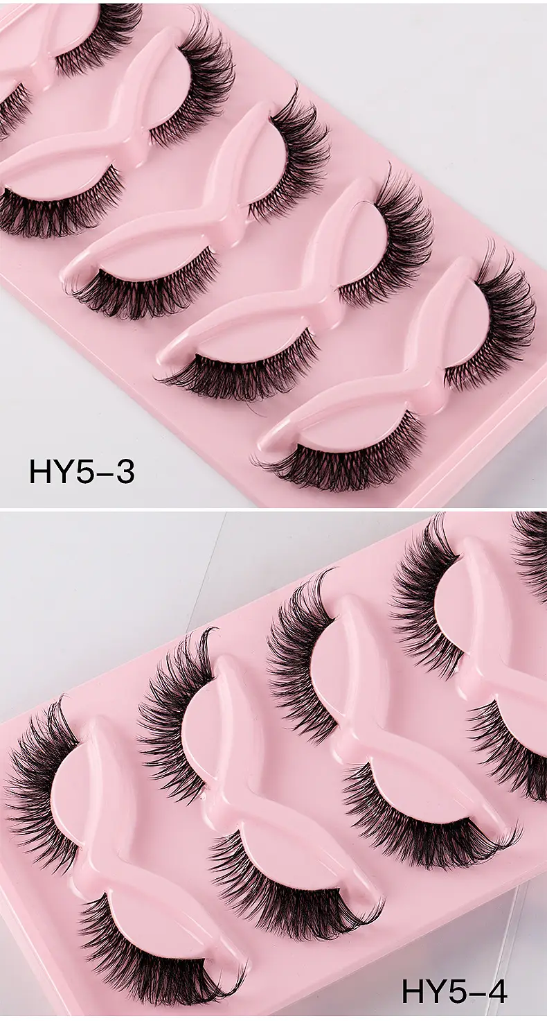 Cat-Eye False Eyelashes 5 Pairs Pink Transparent Stems — feature 12