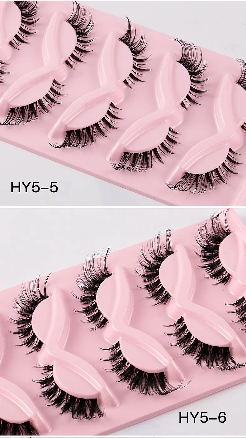 Cat-Eye False Eyelashes 5 Pairs Pink Transparent Stems — feature 13