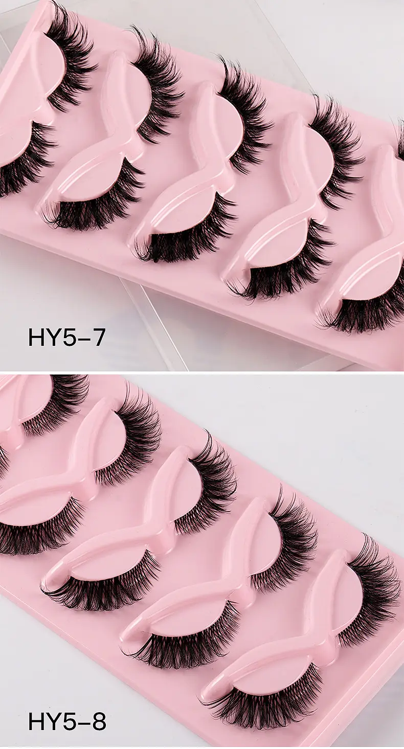 Cat-Eye False Eyelashes 5 Pairs Pink Transparent Stems — feature 14