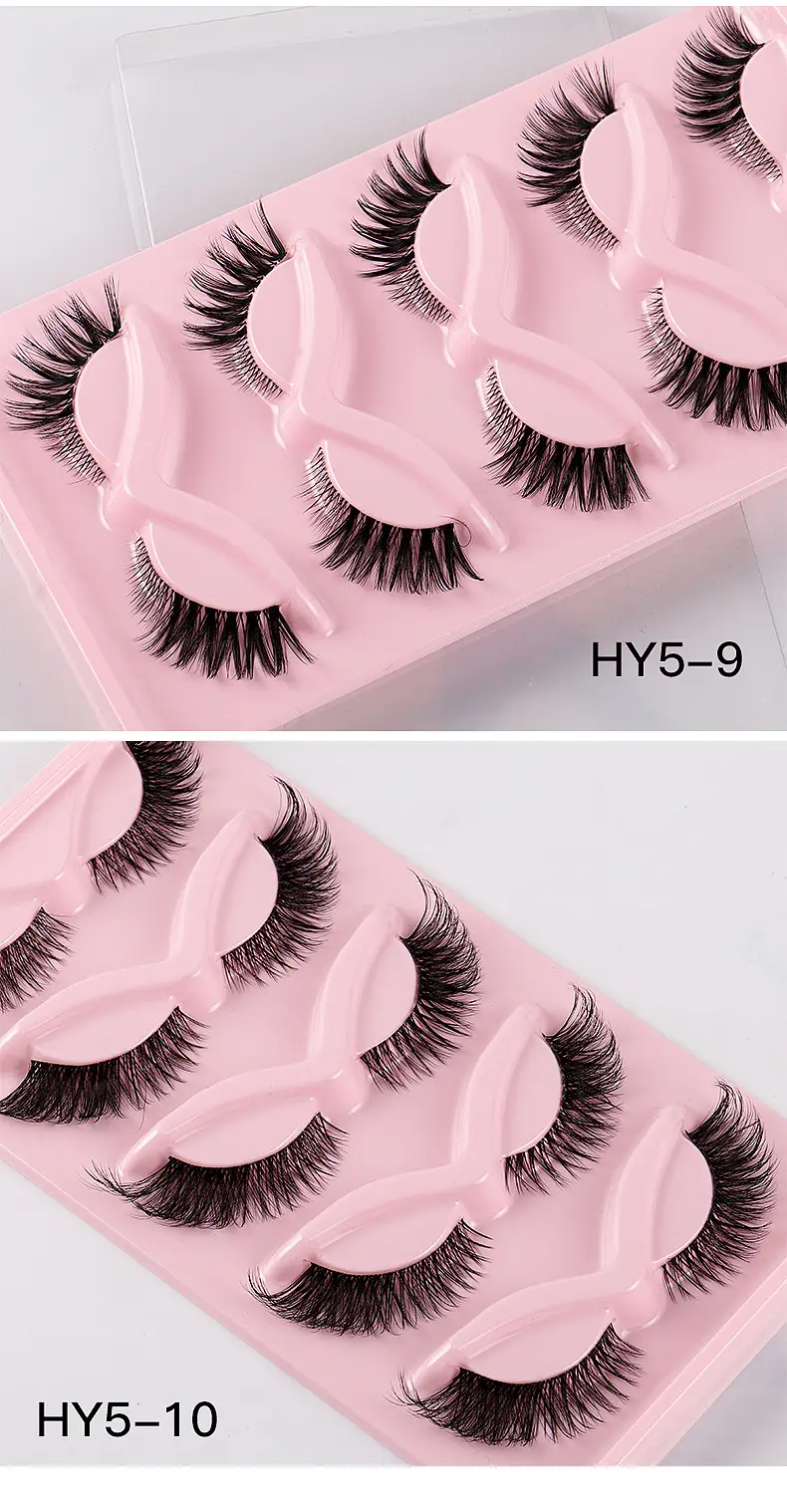 Cat-Eye False Eyelashes 5 Pairs Pink Transparent Stems — feature 15