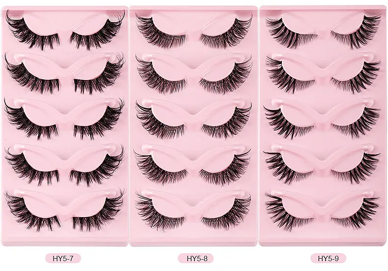 Cat-Eye False Eyelashes 5 Pairs Pink Transparent Stems — feature 4