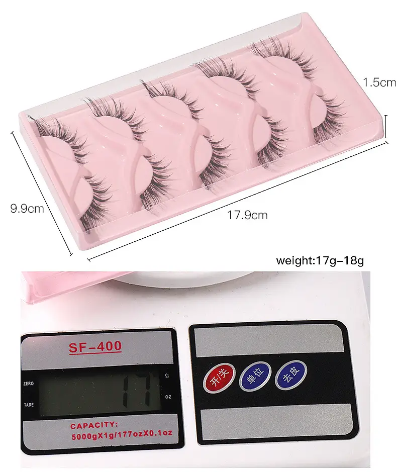 Cat-Eye False Eyelashes 5 Pairs Pink Transparent Stems — feature 8