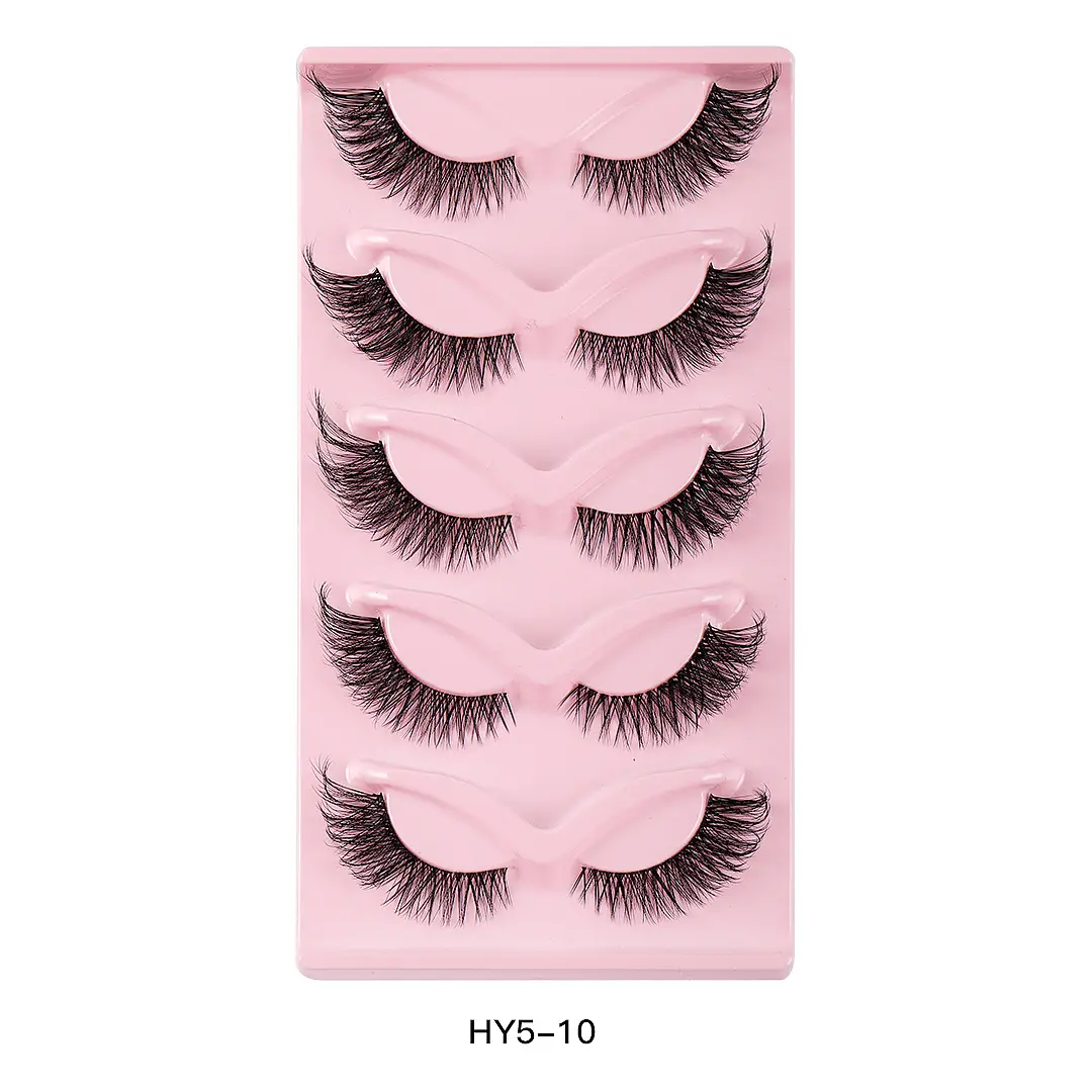Cat-Eye False Eyelashes 5 Pairs Pink Transparent Stems - Image 10