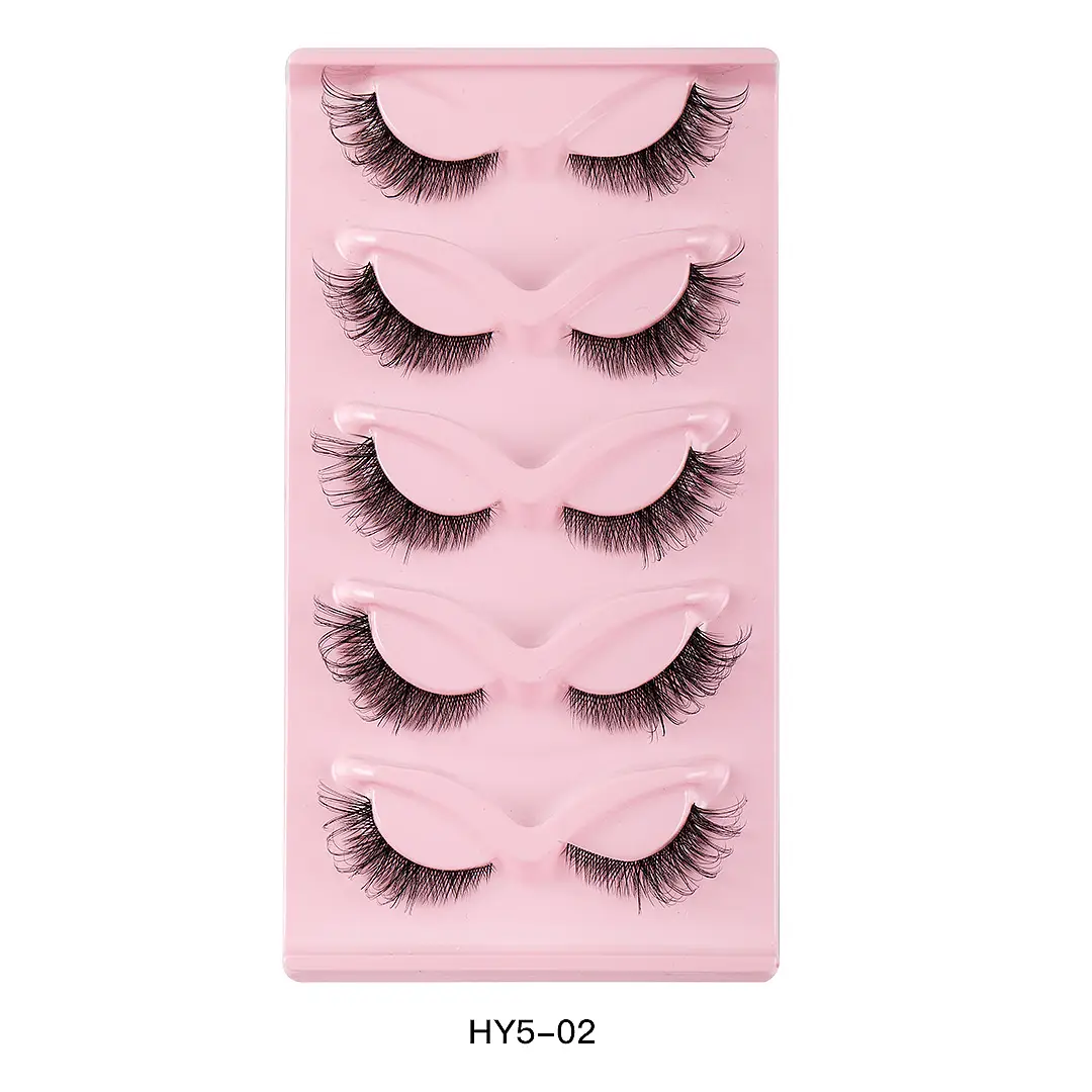 Cat-Eye False Eyelashes 5 Pairs Pink Transparent Stems - Image 2