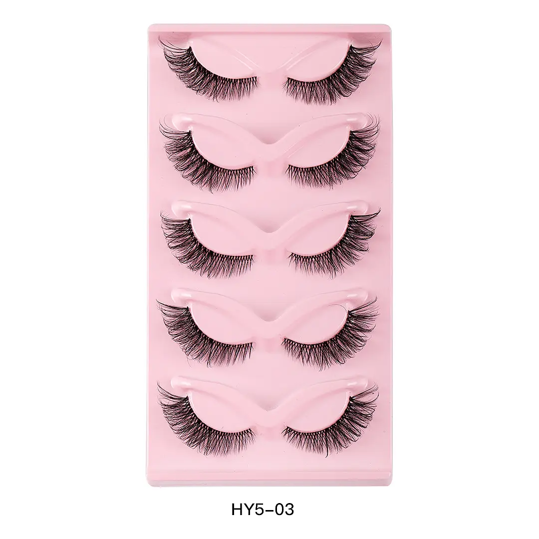 Cat-Eye False Eyelashes 5 Pairs Pink Transparent Stems - Image 3