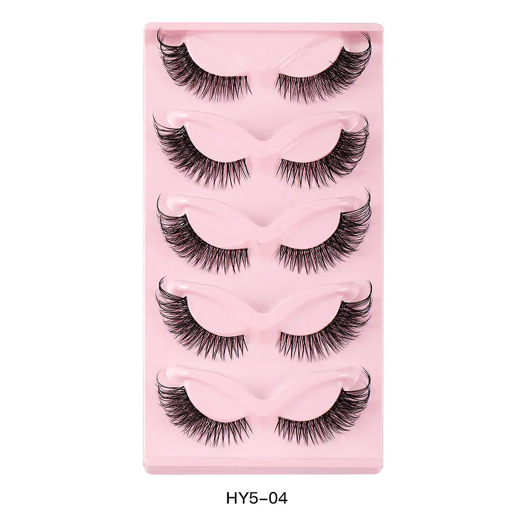Cat-Eye False Eyelashes 5 Pairs Pink Transparent Stems - Image 4