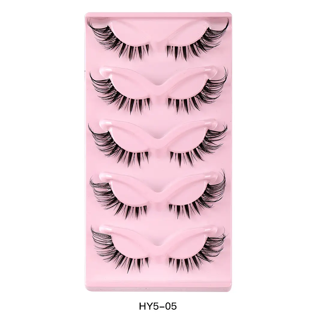 Cat-Eye False Eyelashes 5 Pairs Pink Transparent Stems - Image 5