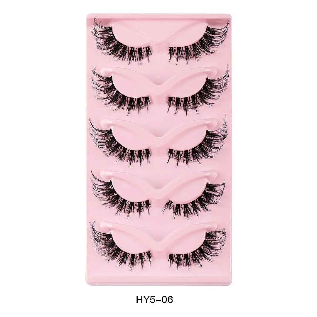 Cat-Eye False Eyelashes 5 Pairs Pink Transparent Stems - Image 6