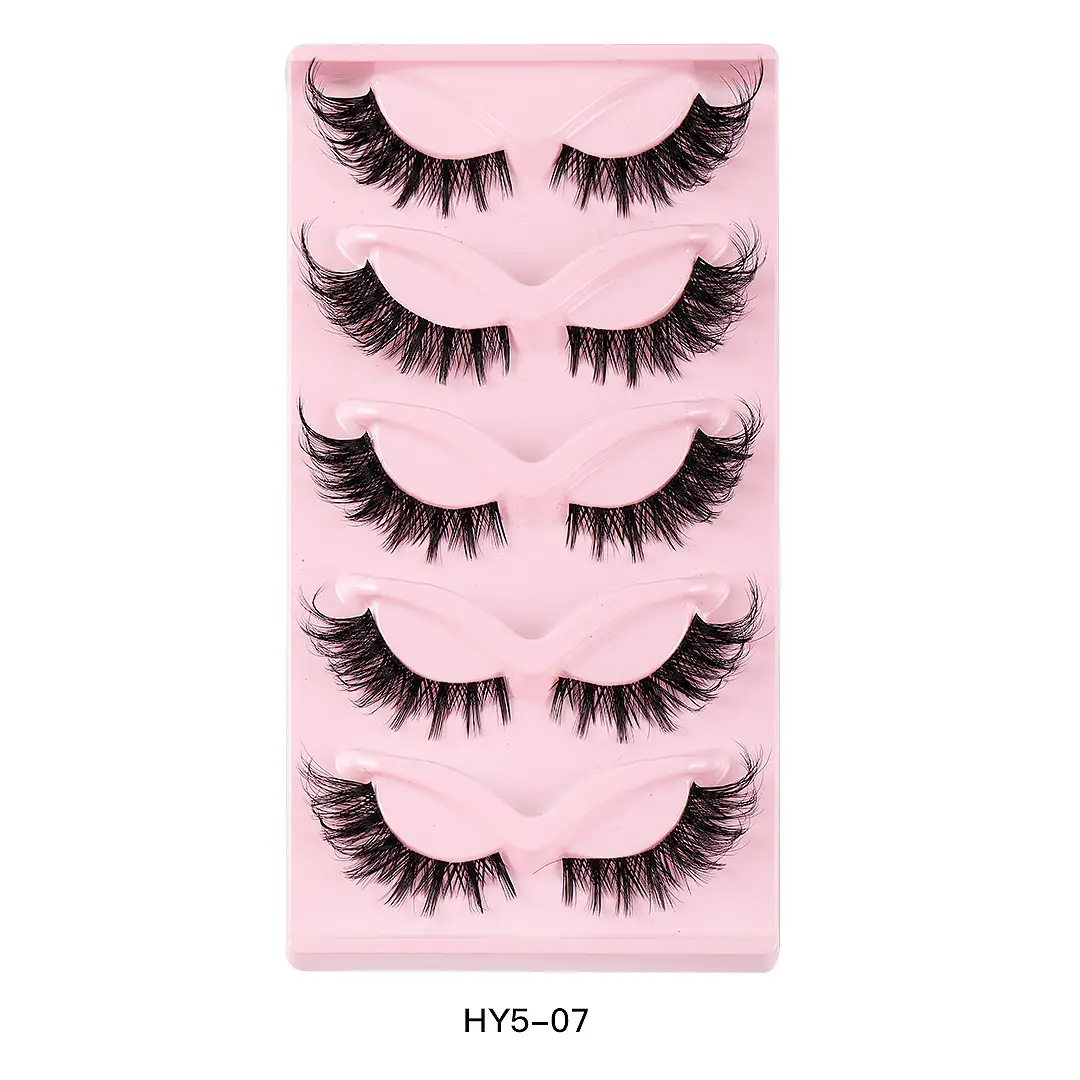 Cat-Eye False Eyelashes 5 Pairs Pink Transparent Stems - Image 7
