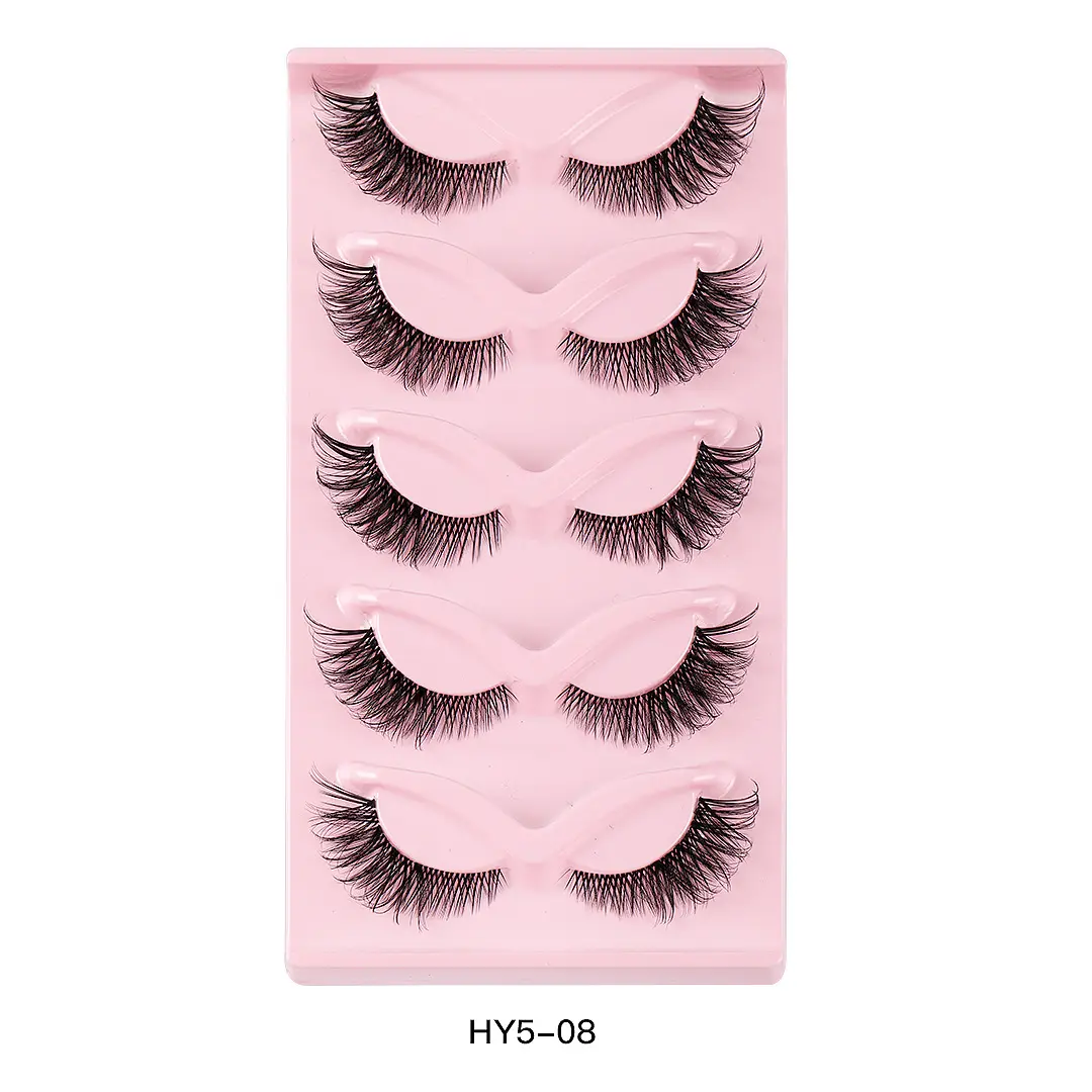 Cat-Eye False Eyelashes 5 Pairs Pink Transparent Stems - Image 8