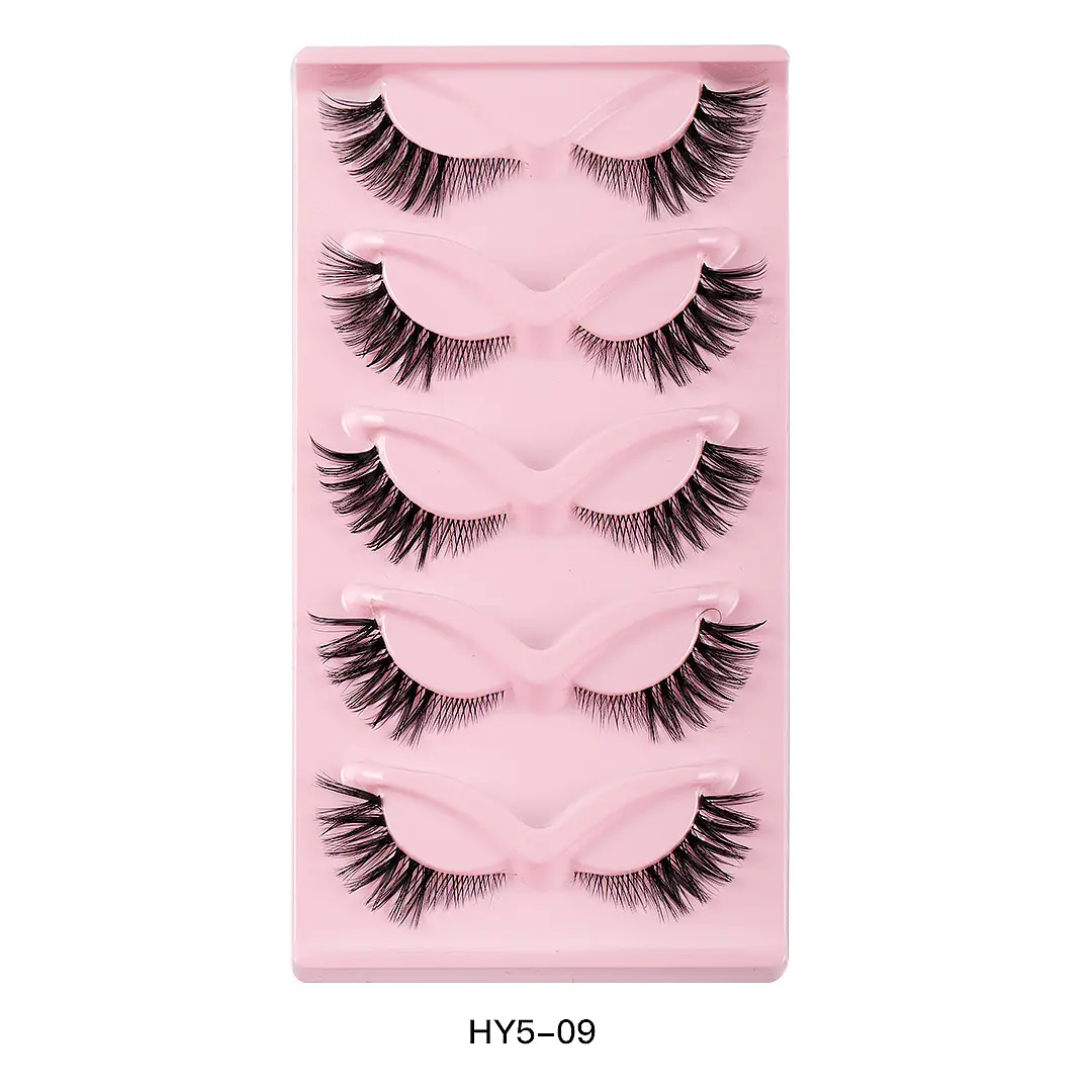 Cat-Eye False Eyelashes 5 Pairs Pink Transparent Stems - Image 9