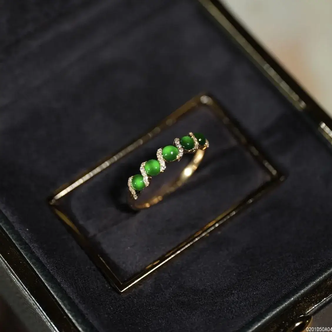 Green Jade Row Ring with S925 Silver Plated