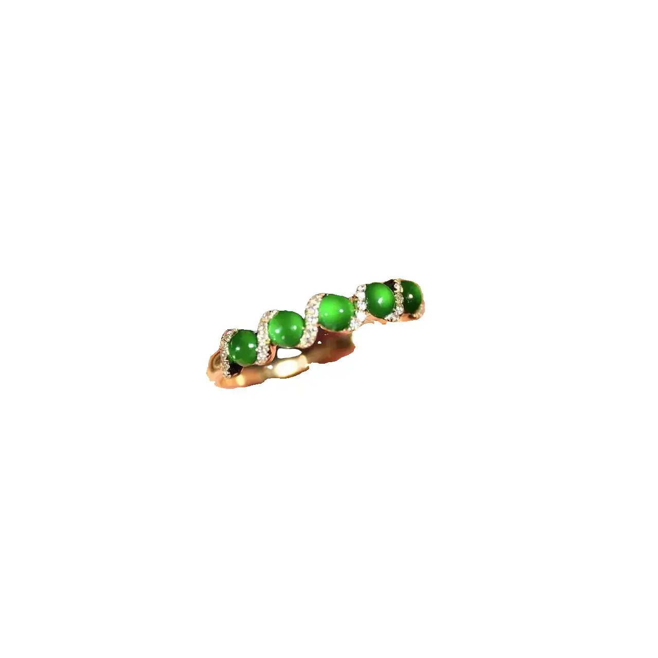 Green Jade Row Ring with S925 Silver Plated