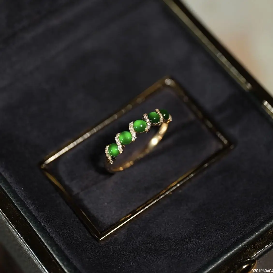 Green Jade Row Ring with S925 Silver Plated — feature 3