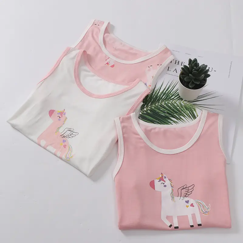 Children's Unicorn Sleeveless Vest Set Pink White