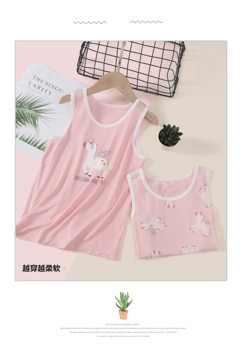 Children's Unicorn Sleeveless Vest Set Pink White — feature 19