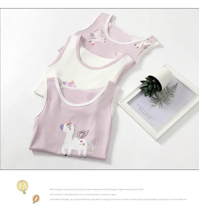 Children's Unicorn Sleeveless Vest Set Pink White — feature 20