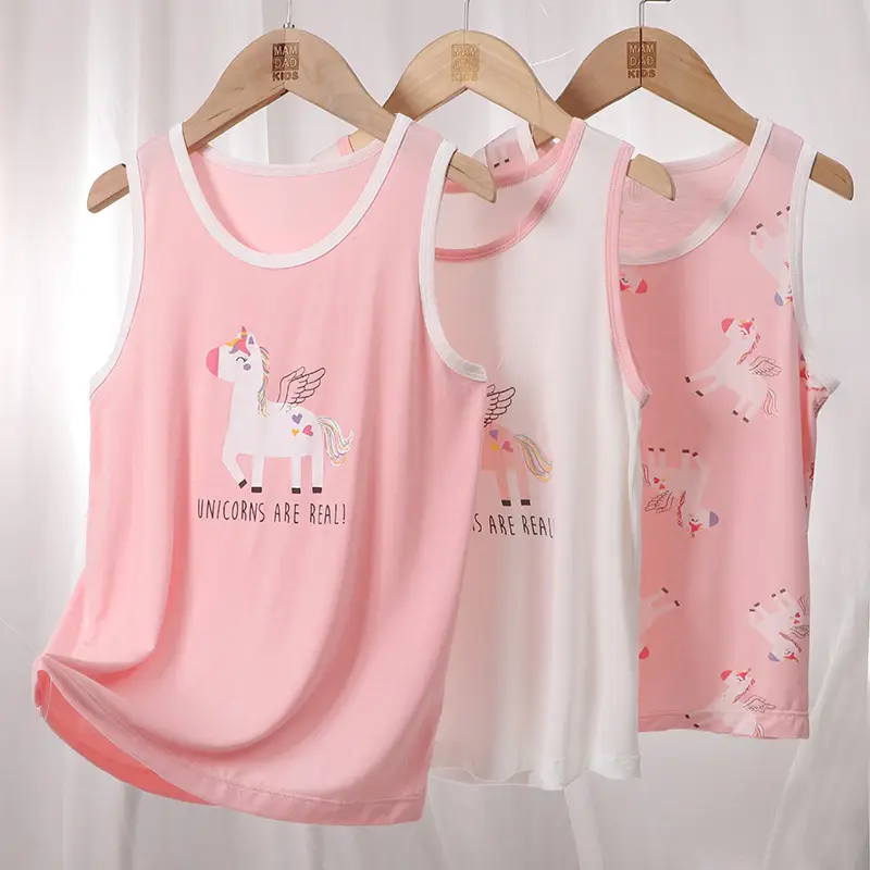 Children's Unicorn Sleeveless Vest Set Pink White