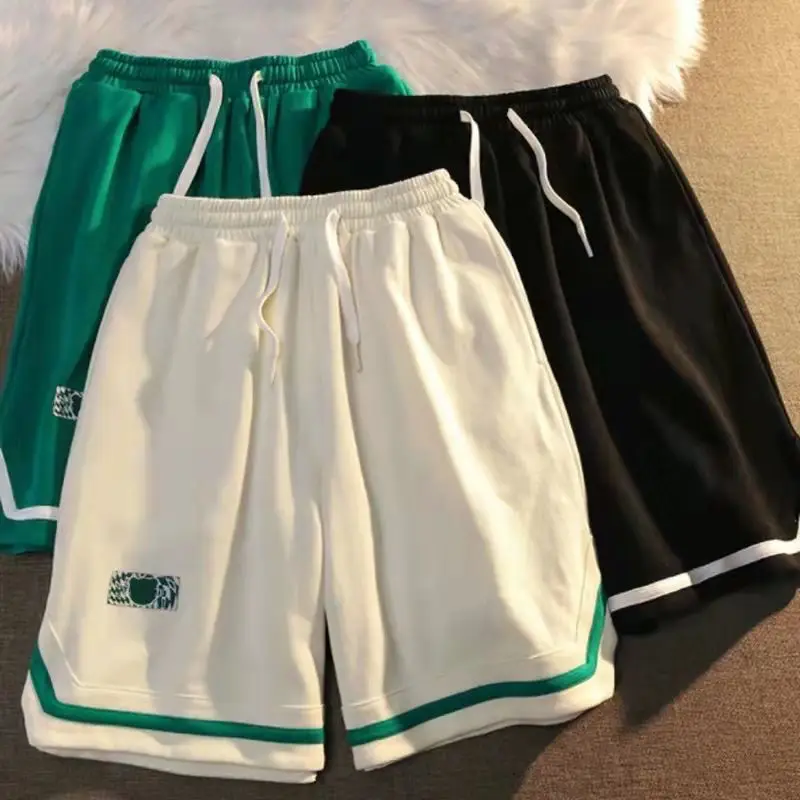Men Green Logo Track Shorts with White Trim - Image 4