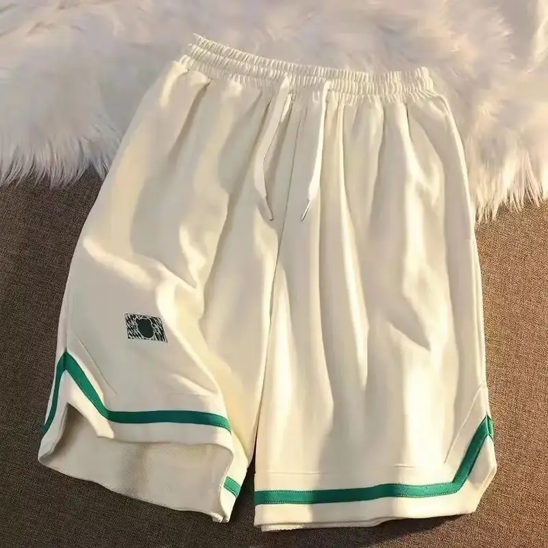 Men Green Logo Track Shorts with White Trim - Image 2