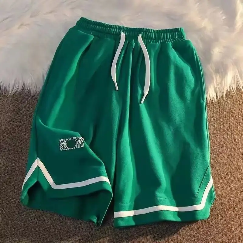 Men Green Logo Track Shorts with White Trim - Image 3
