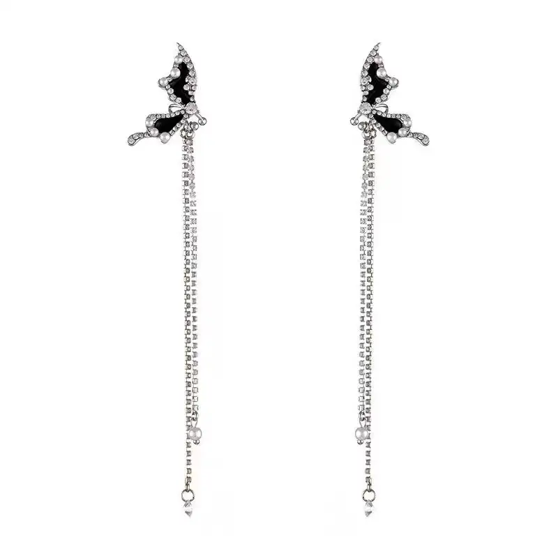 Super Fairy Pearl Butterfly Zircon Tassel Long Ear Bone Clip Women's Unique Simple All-match Earrings — feature 7