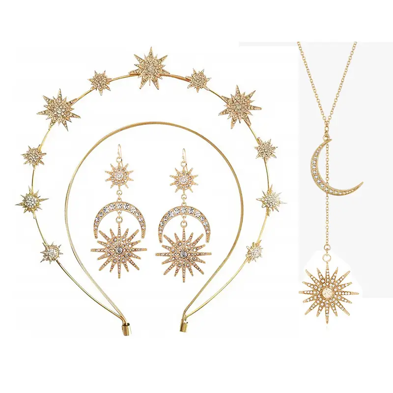Golden Sun & Moon Necklace with Crystal Accents - Image 4