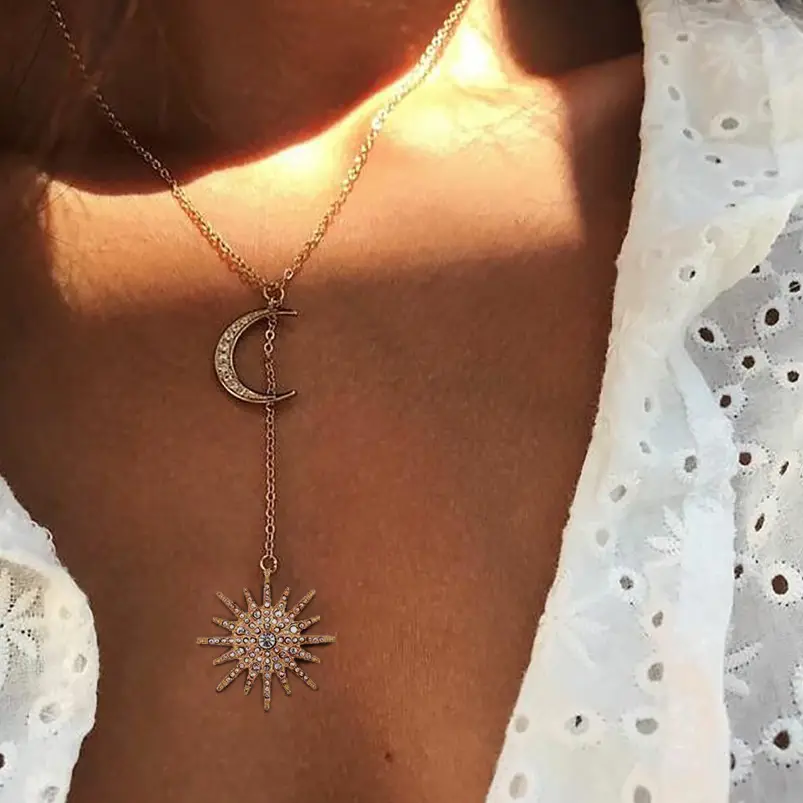 Golden Sun & Moon Necklace with Crystal Accents - Image 5