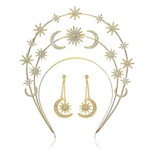 Golden Sun & Moon Necklace with Crystal Accents — feature 4