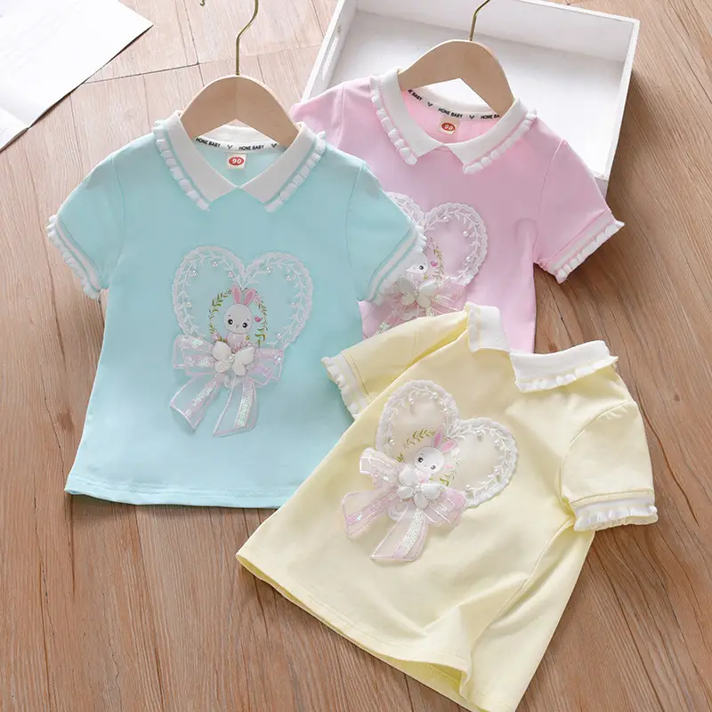 Girls Light Blue Bunny Heart T-Shirt 2025 - Image 4