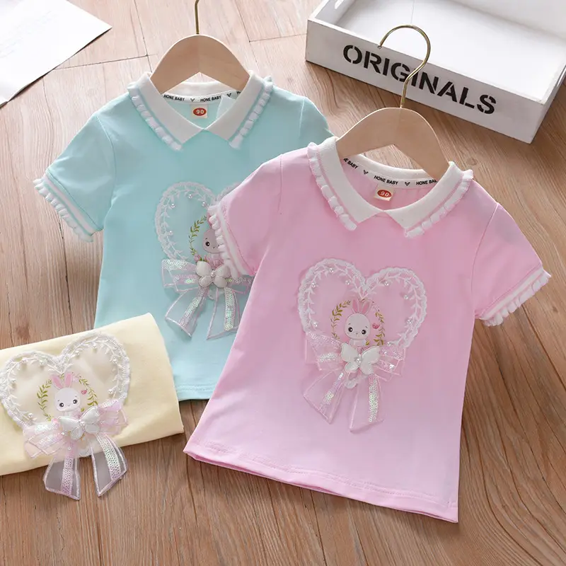 Girls Light Blue Bunny Heart T-Shirt 2025 - Image 5