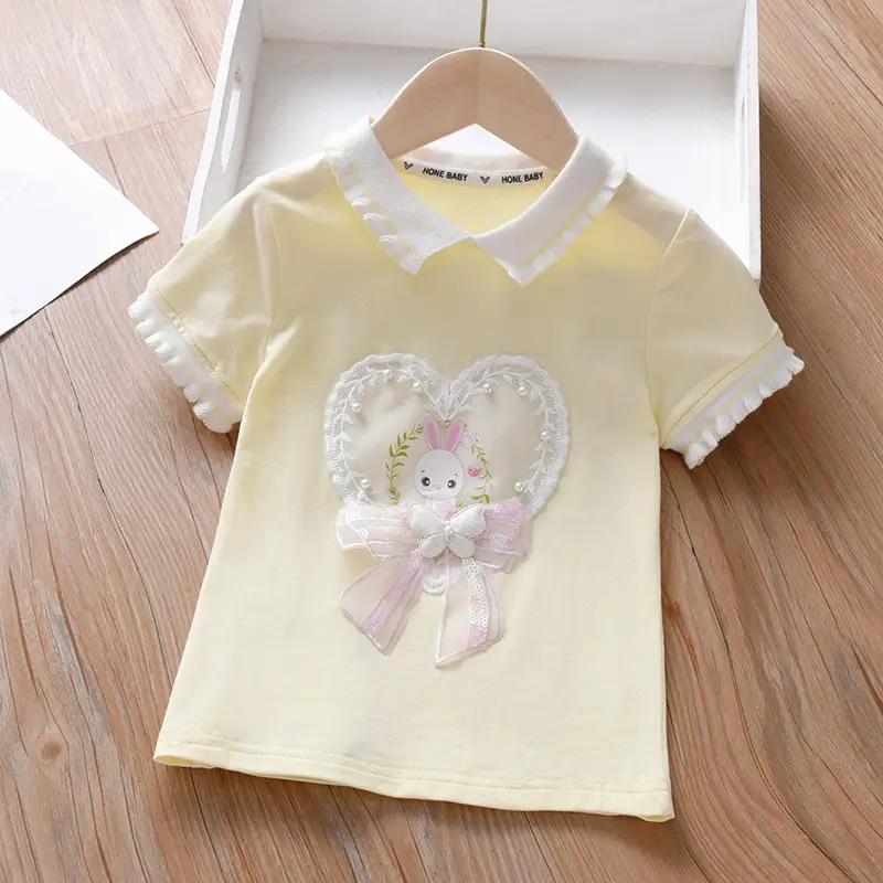 Girls Light Blue Bunny Heart T-Shirt 2025 - Image 6