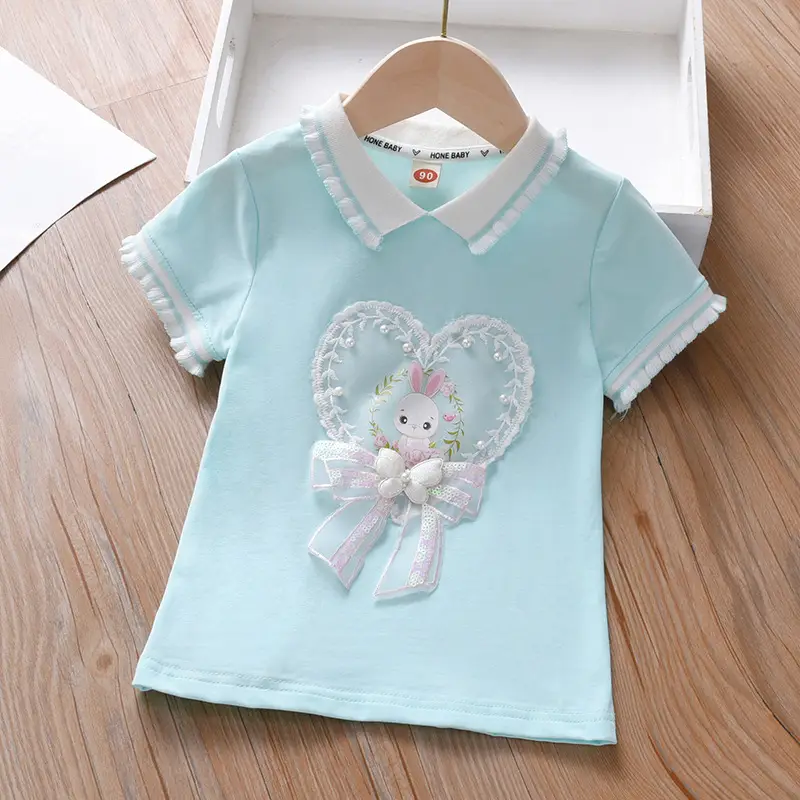 Girls Light Blue Bunny Heart T-Shirt 2025 - Image 7
