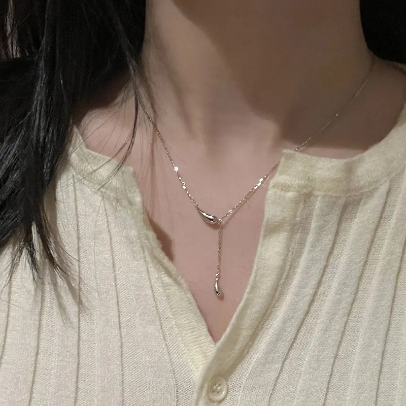 Women's Water Drop Necklace Stainless Steel Lucky Clavicle Chain - Image 3