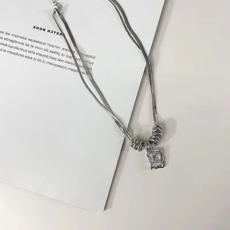 Square Zircon Titanium Necklace Cold Style Sweater Chain - Image 4