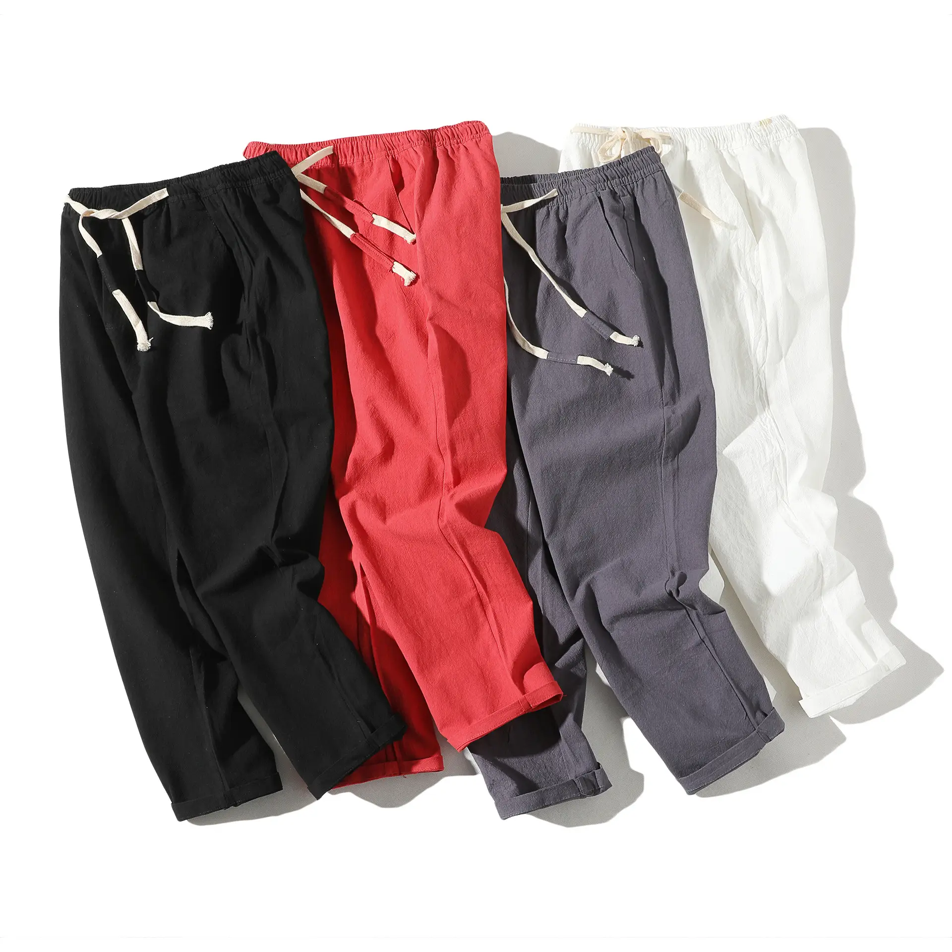 Men's Thin Linen Casual Pants Red Black Grey White Large - Image 10