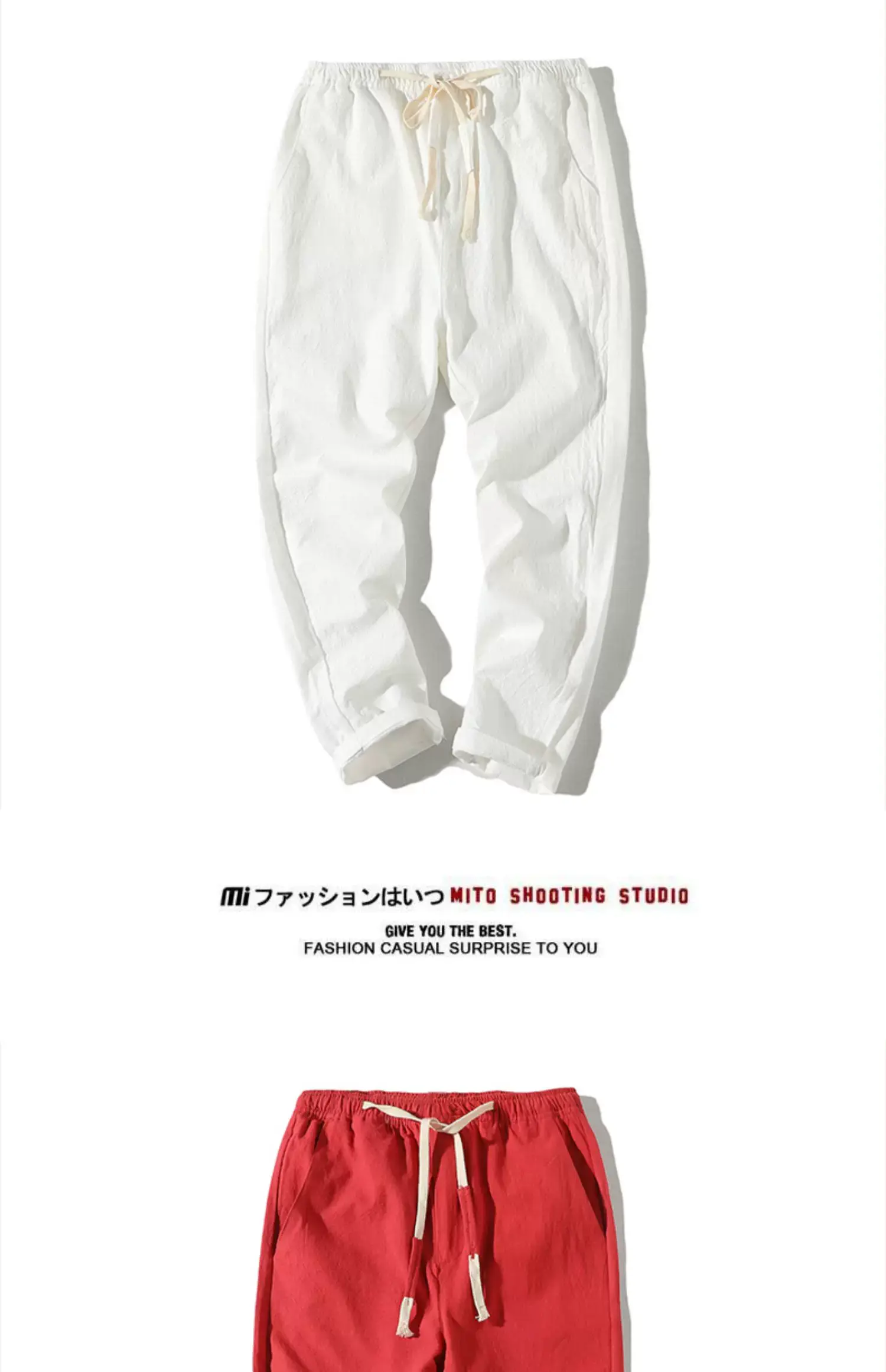 Men's Thin Linen Casual Pants Red Black Grey White Large — feature 10