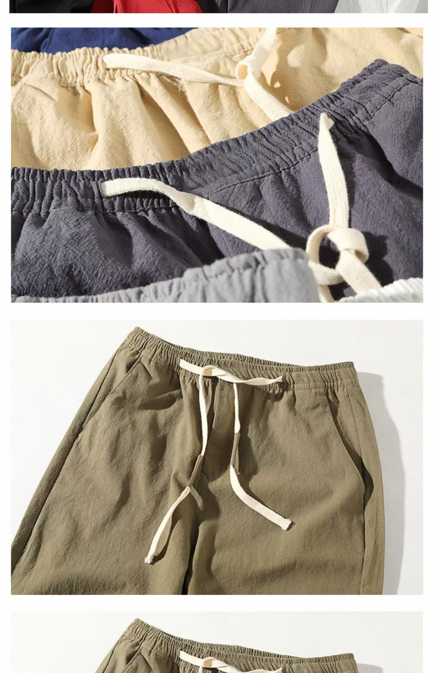 Men's Thin Linen Casual Pants Red Black Grey White Large — feature 13